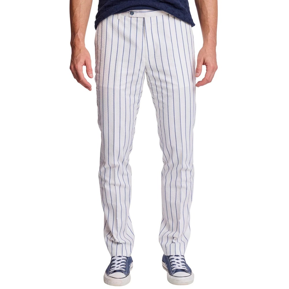 Paisley & Gray Downing Seersucker‎ Pants Mens 36 x 32 White/Blue Slim-Fit Stripe